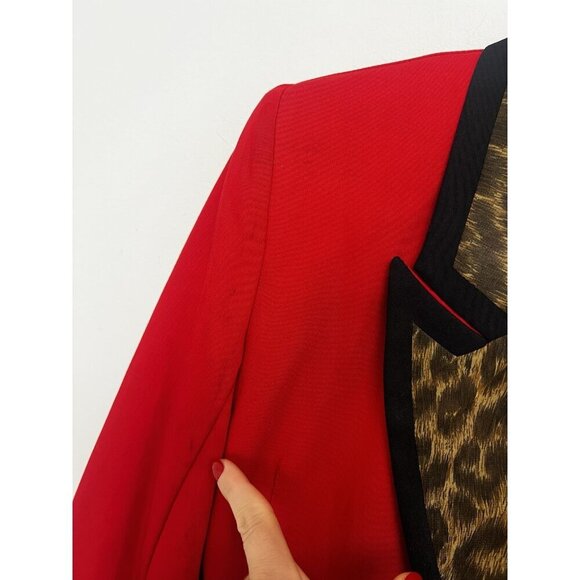 Cache Vintage Double breasted Red Leopard Trim Blazer Jacket Sz Small - Picture 6 of 13